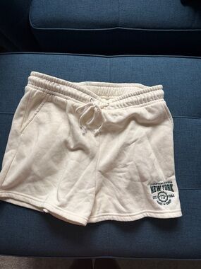 Yellow/Cream Athletic Drawstring Shorts with New York Graphic